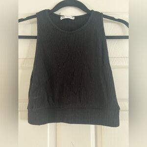 Zara Black Ribbed Crop Tank Top